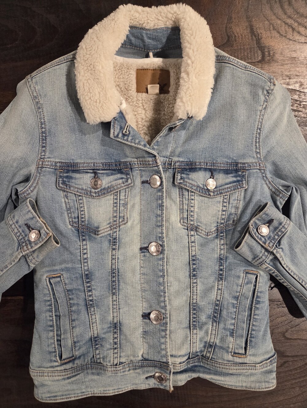 Vintage American Eagle Denim Trucker Sherpa Lined Jean Jacket Women's Size XS